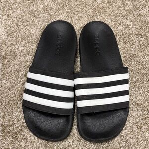 Adidas Black and White Striped Slides Size 6